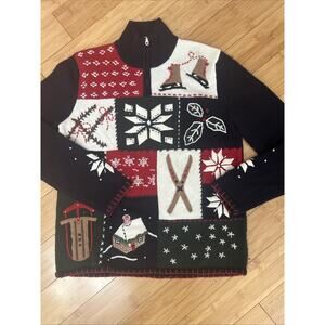 Jones New York Vintage Lambswool Winter Ski Embroidered Sweater CabinCore Sz M
